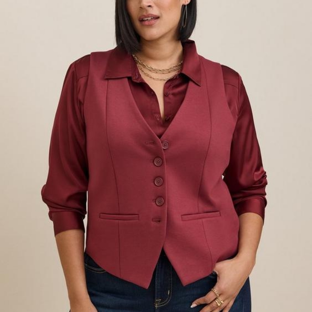 3X • Torrid • Studio Luxe Ponte Vest - New Maroon